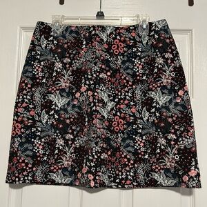 H&M A-Line Skirt with Floral Pattern in Black, Red, and White